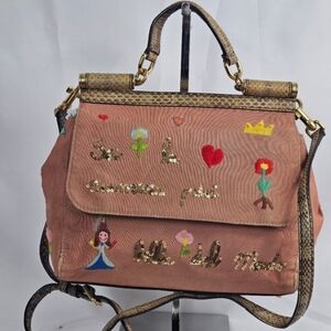 Dolce & Gabbana Pink Embroidered Top-Handle Shoulder Bag